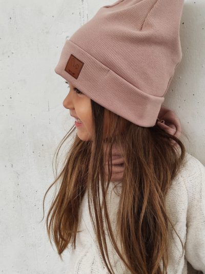 czapka prążek, czapka dla dziewczynki, czapka dla chłopca, czapka na jesień, czapka na wiosnę, pudrowy róż, rozmiar czapki