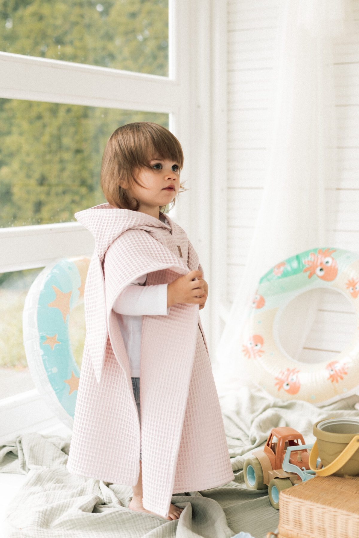 Ponczo kąpielowe - pudrowy róż - obrazek 3